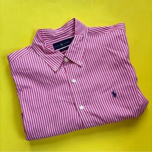Ralph Lauren Pink and White Vertical Stripe Long Sleeve Button Down Dress Shirt